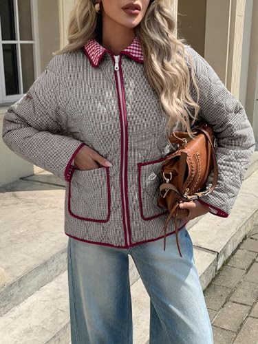 Tankaneo Women's Cozy Brown Cropped Quilted Jacket – Perfect for Fall Adventures! - Image 4