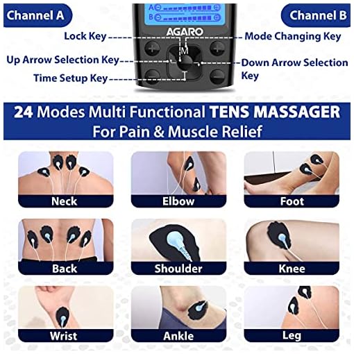 AGARO Dual Channel TENS Massager TM2421 24 Modes, 20 Intensity Levels, Rechargeable, Muscle/Nerve Stimulator for Pain Relief Therapy, Physiotherapy Machine, 10 Gel Pads, Period Pain, Pulse Massager - Image 3