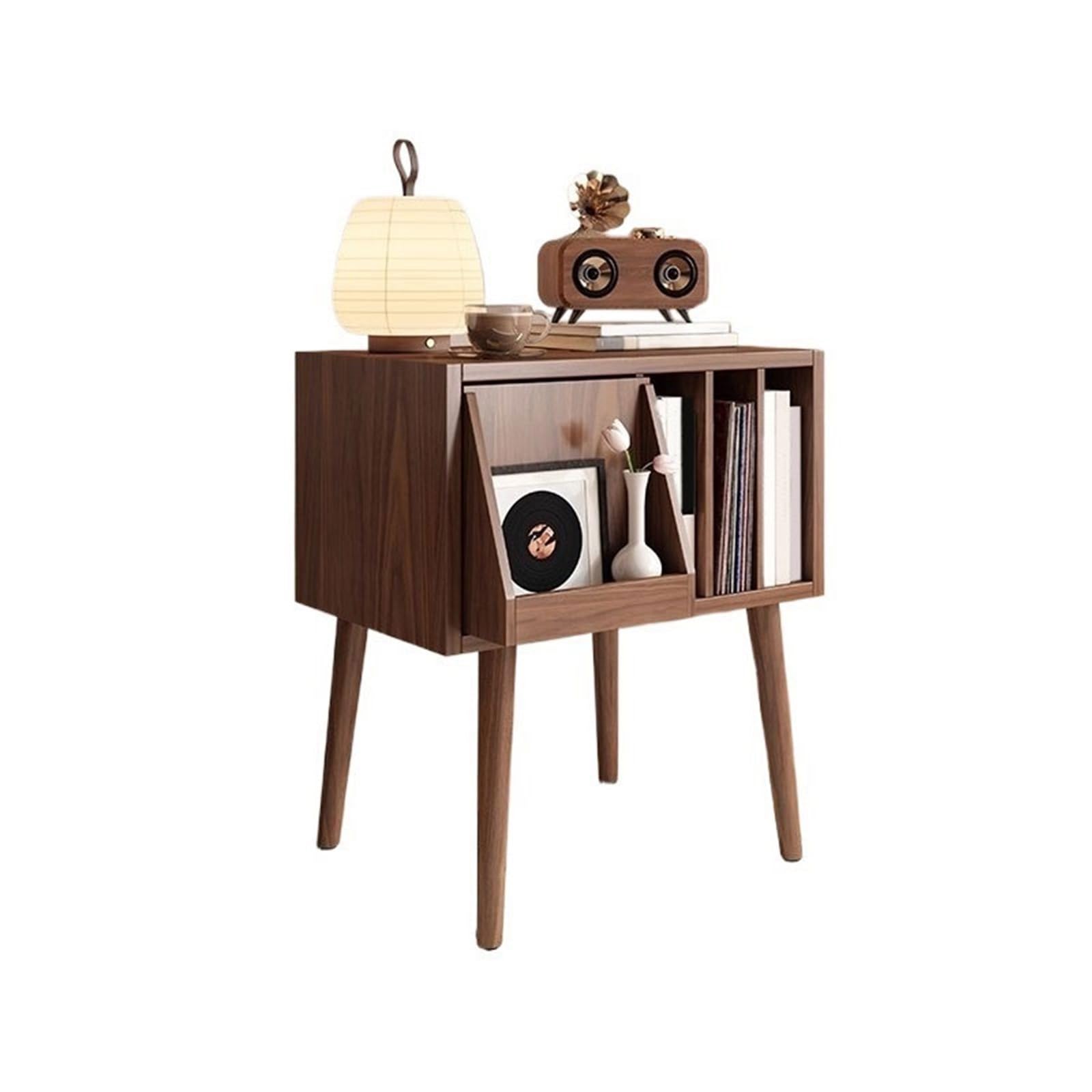 Huangj-0527 CD storage Retro CD Display Cabinet with Concealed Drawer Wooden Vinyl Record Storage Shelf Record(Walnut colour)
