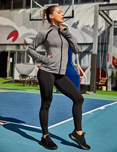 HOTLOOX Jaqueta feminina slim fit para treino com bolso com zíper elástico aquecimento casaco ativo
