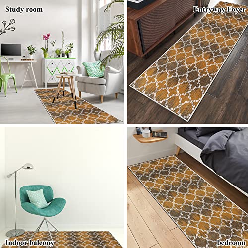 2'X6' Hallway Runner Rug, Moroccan Geometric Textured Washable Laundry Area Rug For Kitchen Entryway Non Slip Low Pile Profile Throw Mat For Living Room Bedroom Doorway (Brown) #TOP5