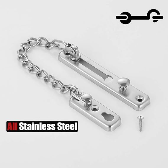 JQK Door Chain Lock, Stainless Steel Door Guard with Spring Anti-Theft Press Lock, Brushed, HDC100-BN