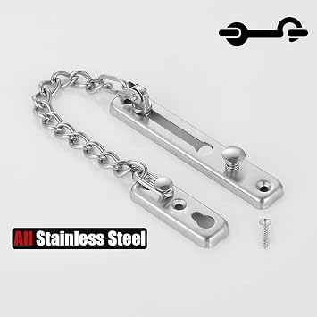 JQK Door Chain Lock, Stainless Steel Door Guard with Spring Anti-Theft Press Lock, Brushed, HDC100-BN