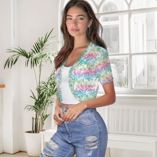 Image of Womens Short Sleeve Bolero Shrug Open Front Knit Cropped Cardigan Shoulder Cover for Dress Cute Casual Knit Cover Up