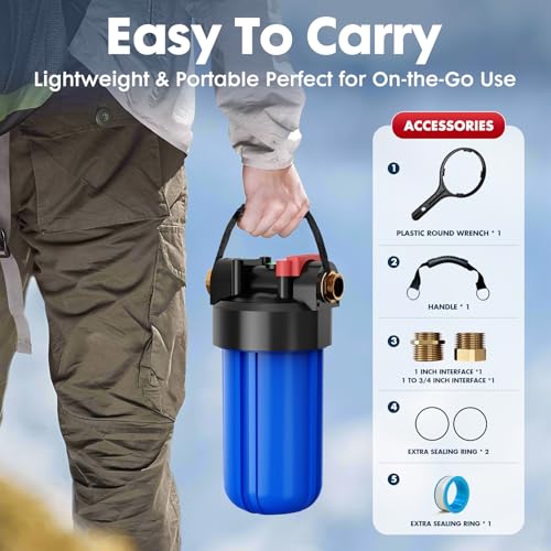 Image of RV Water Filter System,Clog-Resistant Inline Water Filter with Brass Threads,0.2 Micron 6-Stage Filtration for RVs and Campers,4.5x10in.Cartridge,Filters VOCs,Chlorine, Sediments,Heavy Metals,Odors