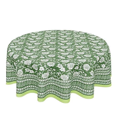 Sweetshow Outdoor Green Tablecloth Round 60 Inch White Floral Chi...