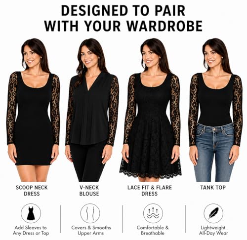 Image of ENVY BODY SHOP Women's Lace Sleecrets Detachable Sleeves  Add Stretch Lace Arms to Any Dress or Top, Comfortable Arm Coverage