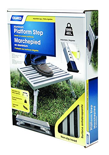 Camco Adjustable Height Aluminum Platform Step- Supports Up to 1,000 lb., Includes Non-Slip Rubber Feet, Durable Construction, Easy to Store and Transport - (43676)