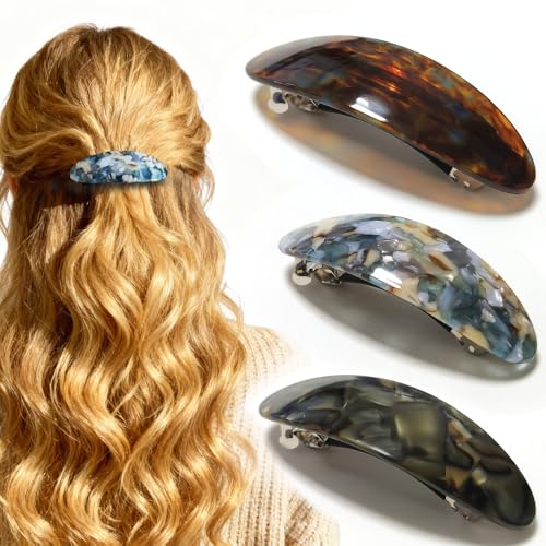 Markuii Hair Barrette for Women Large Vintage Acetate Oval Not Easy to Break French Hair Clips for Thick Hair, 3 Pack