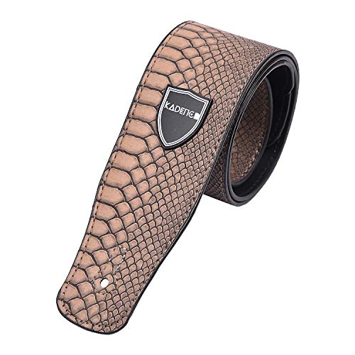 Image of Kadence STP-S568-B Jamming Series Guitar Strap with Faux Snakeskin Texture | 36-60 Inch Length with 1.2mm Synthetic Leather & Reinforced Ends | For Acoustic, Electric & Bass Guitars | Mustard Brown