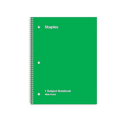 STAPLES 132683 1-Subject Notebook 8-Inch x 10.5-Inch Wide Ruled 70 Sheets Green (24006M)