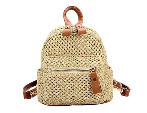 Paja Mini Bolso Ligero Mochila Mujeres Casual Pequeñas Niñas Bolsa de Viaje con Estilo
