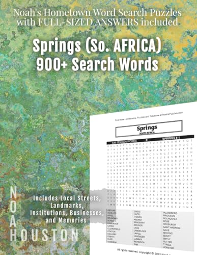 Noah’s Hometown Word Search Puzzles with FULL-SIZED ANSWERS included Springs (So. AFRICA): Includes