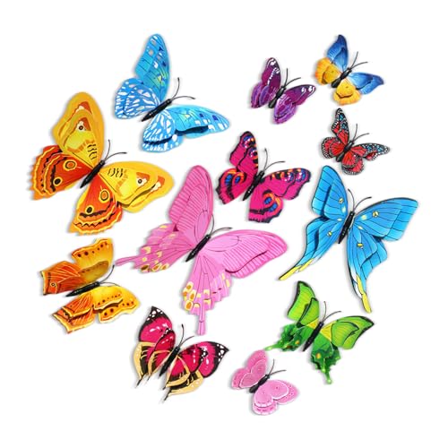 DmDoyy 24 Piezas Pegatinas De Mariposa 3D Para Decoración De Pared, Pegatinas De Pared De Mariposa, Para Decoración De Fiestas, Dormitorio, Habitación Infantil, Bodas Y Más (coloridos)