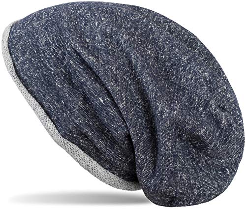 styleBREAKER Beanie Mütze mit All Over Glitzer im Melange Look mit Rollrand, Slouch Longbeanie, Glitzermütze, Damen 04024143, Farbe:Dunkelblau meliert