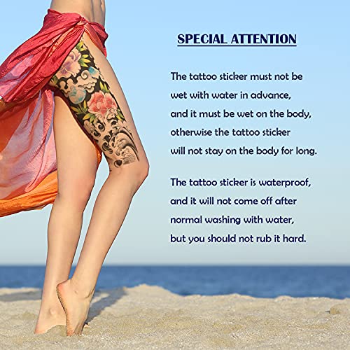 Oehok Temporary Tattoos, Extra Large Full Arm Fake Tattoos, Cool Waterproof Tattoo Stickers, Body/Leg/Arm Makeup Lasting Tattoos Sleeve For Adult/Man/Women/Girl, Fashion Black Waves Flowers 3D Realistic Temp Tattoo #TOP4