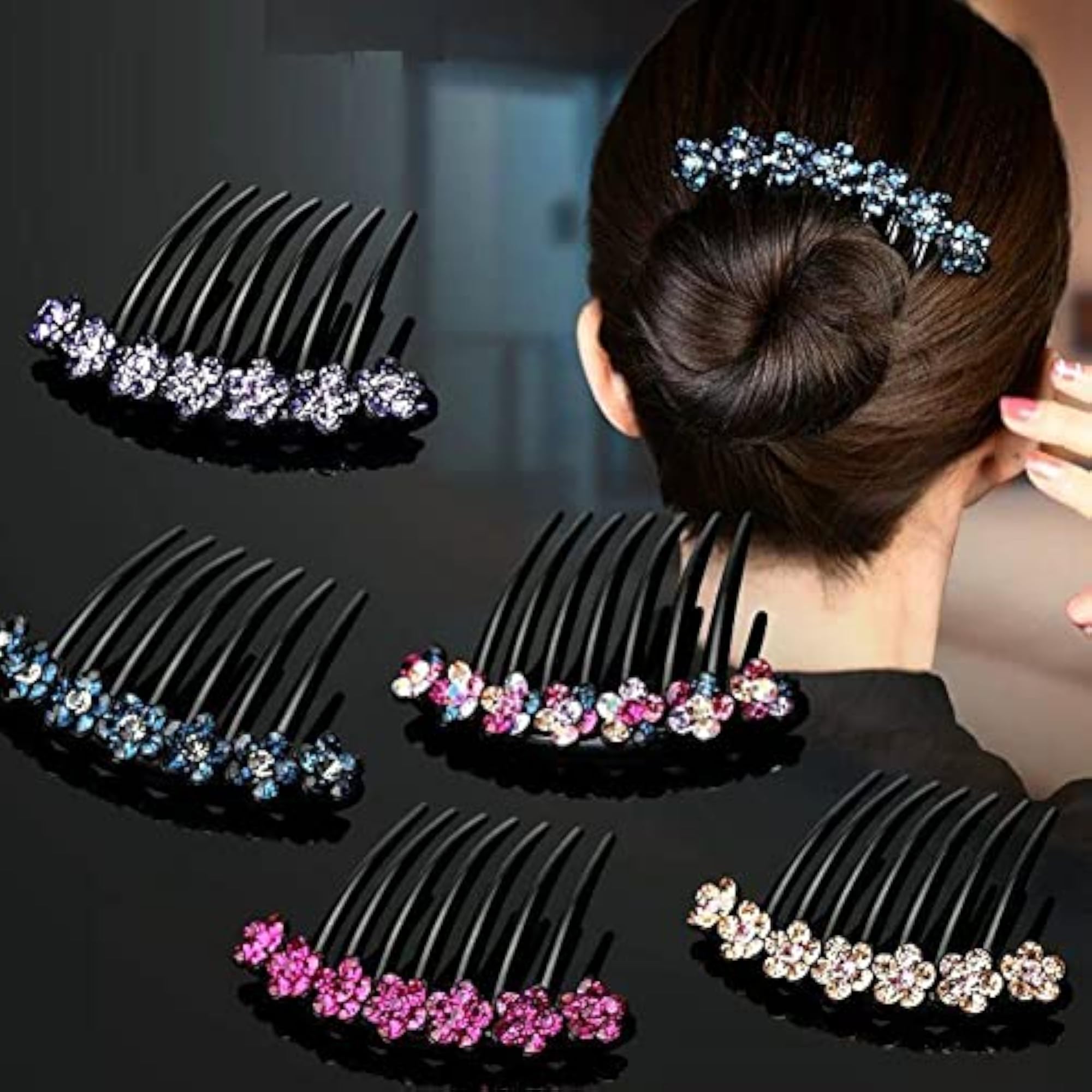 5Pcs Vintage Crystal Rhinestone Flower Hair Clips, Gift Set