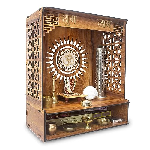 Pooja Mandir en bois avec lumière sérénité spirituelle à la maison - 4