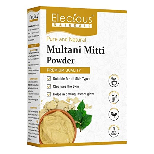 Elecious Multani Mitti en polvo 100% natural para rostro, piel y cabello Fuller's Earth, arcilla de bentonita (7.05 oz)