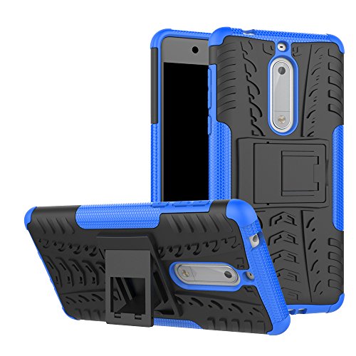 Nokia 5 Case, Linkertech [Shockproof] Tough Rugged Dual Layer Protector Hybrid Case Cover with Kickstand for Nokia 5 (Blue)