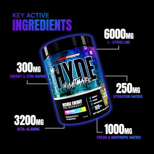 Image of ProSupps Hyde Nightmare Jawbreaker Pre Workout Powder, 30 Servings | 6000 mg Citrulline, 3200 mg Beta-Alanine, Nootropics, Electrolytes, FSSAI Compliant, Banned-Substance Screened
