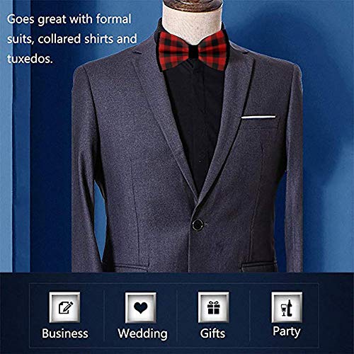 Men's Classic Pre-Tied Red Black Buffalo Check Plaid Pattern Bow Ties, Formal Tuxedo Adjustable Length Bowtie For Wedding Business Christmas Party #TOP6