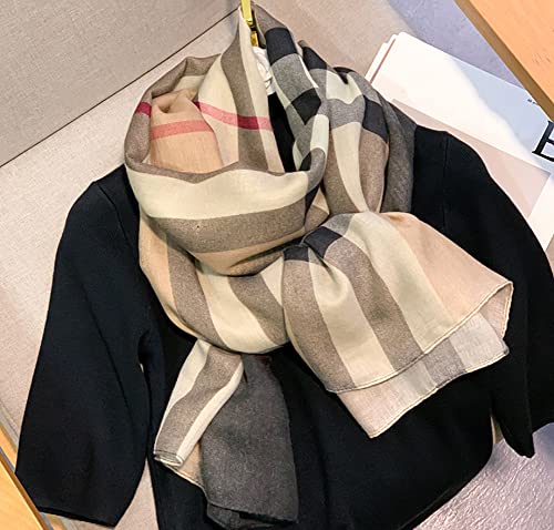 Jerla Women's Scarves Lady Light Soft Fashion Solid Scarf Wrap Shawl Plaid Scarf (Khaki Plaid) #TOP2