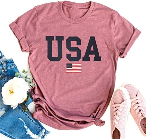 USA Flag Tee Shirt for Women 4th of July Memorial Day Gift T Shirt Casual Short Sleeve American Proud T-Shirt Tops (Pink, Small)