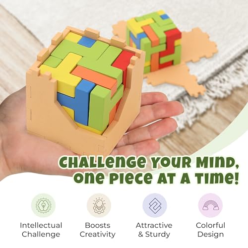 Image of Sharp Brain Zone 3D Wooden Puzzle Cube (9Z 16T Style) | Colorful, Eco-Friendly Wooden Puzzle for Mental Stimulation, Focus, and Problem-Solving Fun | Challenging Brain Teaser for Adults and Kids