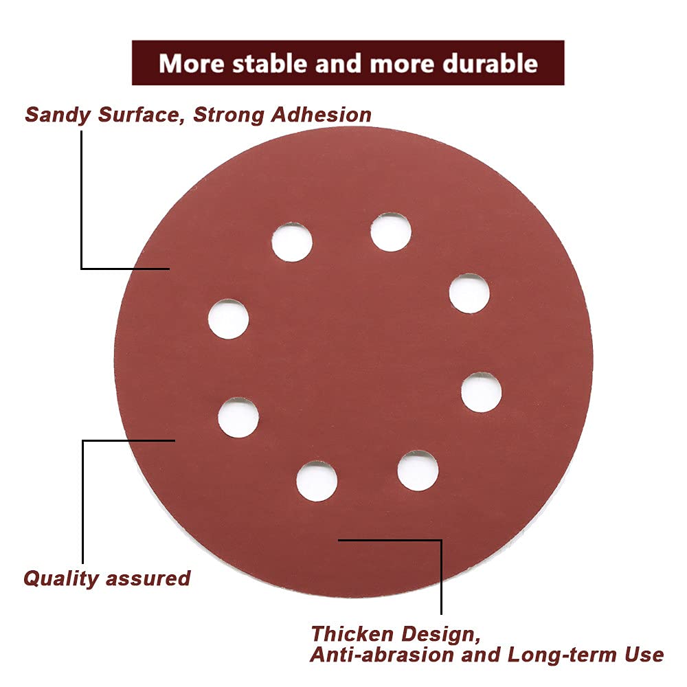 100pcs 5Inch 125mm Round Sandpaper 8 Holes Disk Sand Sheets Grit 80-3000 Hook and Loop Sanding Disc Abrasives for Polish,h