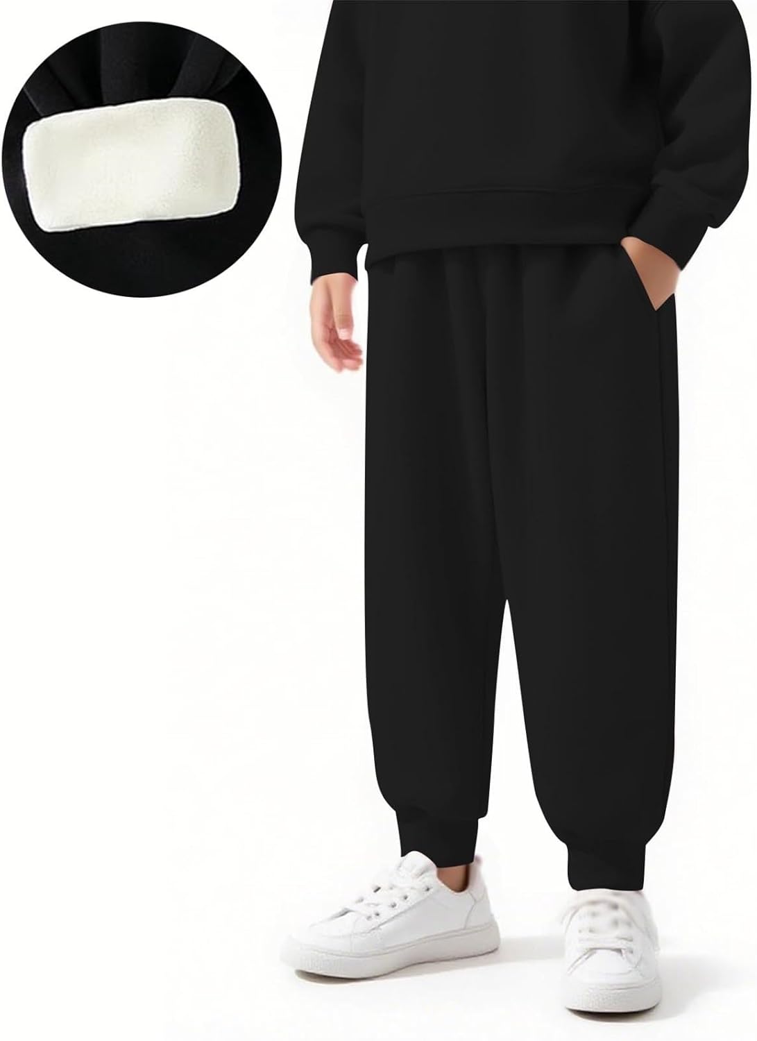 Sherpa Fleece Lined Sweatpants for Boys Elastic Waist Straight Leg Girls Athletic Joggers Kids Winter Warm Clothes