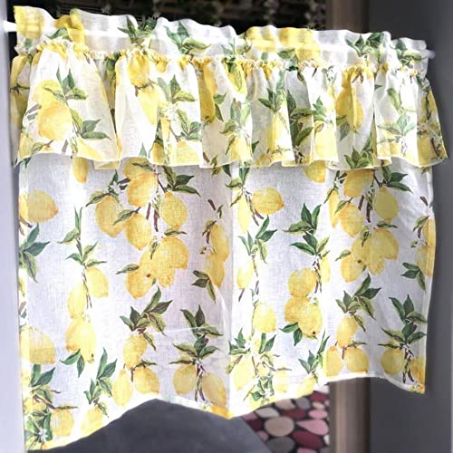 Pastoral Citrongul Kort Skira Tyll Gardiner För Vardagsrum Kök Halv Gardin Frukt Design Sommardörr