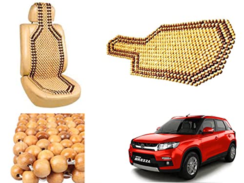 Image of Car Bead Seat Wooden Beads Cushion Cover Pad for Maruti Suzuki Brezza, Acupressure Sitting Seat Cover | Cream Color - Pack of 1