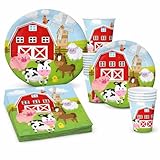 Serves 30 | Complete Party Pack | Farm House Fun Barnyard Animals Party Supplies | 9