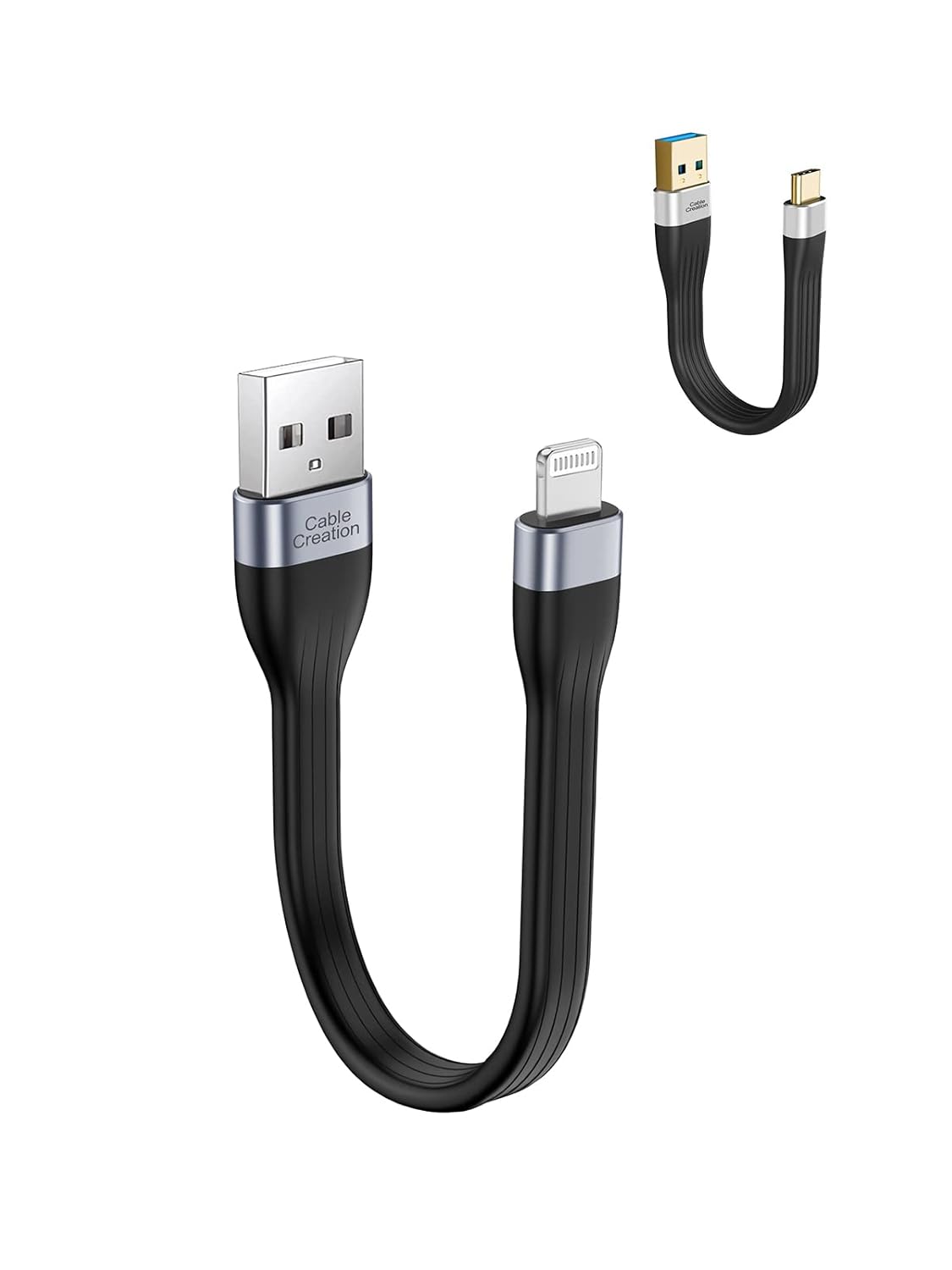 CableCreation Bundle – 2 Items Short USB 3.1 A to USB C Cable 5 inch + Short USB A to Lightning Cable 0.5ft