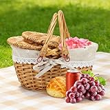 【Matériau en osier naturel】ce panier de pique-nique en osier est tissé à la main en osier naturel durable. La meilleure partie est qu'il est durable et pas facile à endommager, et il a un aspect vintage et chic, ce qui en fait un must have pour les photos de pique-nique et les voyages