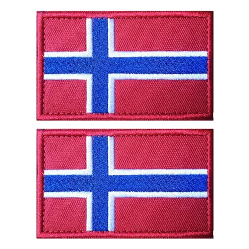 EmWoot 2PCS Norway Flag Patch Embroidered Morale Patch Military Tactical Patches Hook and Loop