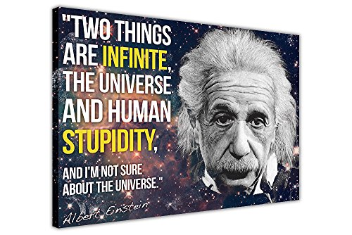 Druck auf Leinwand, Motiv Albert Einstein mit Zitat „Two Things Are Infinite...“, New Age / Pop Art, tolle Deko, groß, Schwarz 7- A1 -