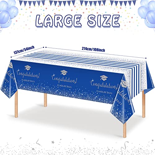 3Pack Class Of 2023 Graduation Tablecloths,Plastic Disposable Tablecloth ,Foil Dot Table Cover For 2023 High School University College Graduation Party Decoration,54 X 108 Inch (Blue And Sliver ) #TOP1