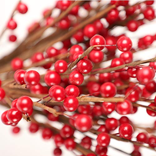 Falflor 20Pcs Red Berry Stems 12.6" Christmas Berry Artificial Flowers Realistic Berry Picks For Christmas Tree Diy Wreath Table Garland Decoration #TOP2