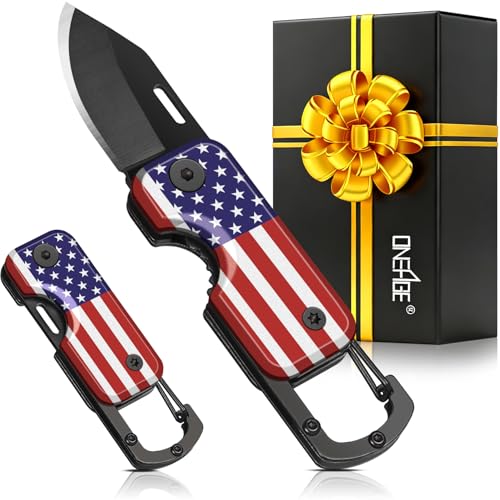 ONEAGE American Flag Pocket Knife for Men - Patriotic 4th of July Gifts, Independence Day Gifts, Keychain Edc Gift with 1.62inch Blade - Small Folding Knives for Camping, Fourth of July Decorations