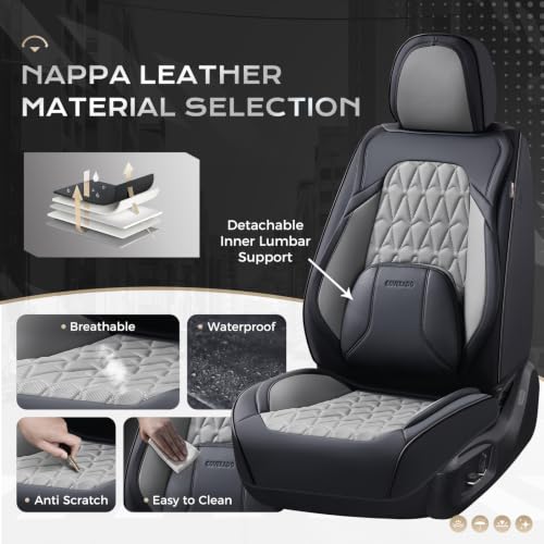 Image of Coverado Seat Covers, Car Front Seat Covers with Backrest, Nappa Leather Car Seat Protectors,Waterproof &Breathable,Anti-Slip Automotive Seat Cushion, Universal Fit for Most Vehicles