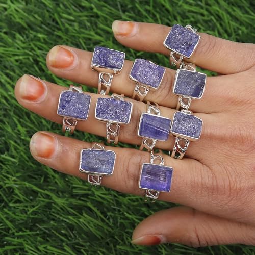 Bague tanzanite brute en argent sterling 925, un solitaire d'exception - 3