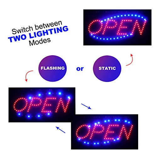 Neon Open Sign for Business: Horizontal LED Sign with Flashing Mode for Stores - Includes Business Hours and Open & Closed Signs - Image 5