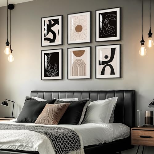 Framed Boho Black and White Brown Modern Abstract Wall Art for Living Room - Image 2