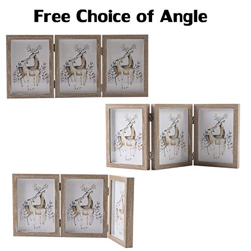 5X7 Triple Hinged Picture Frames Shadow Box Mdf Wood Grain With Real Glass 3 Vertical Opening Family Lover Gift #TOP6