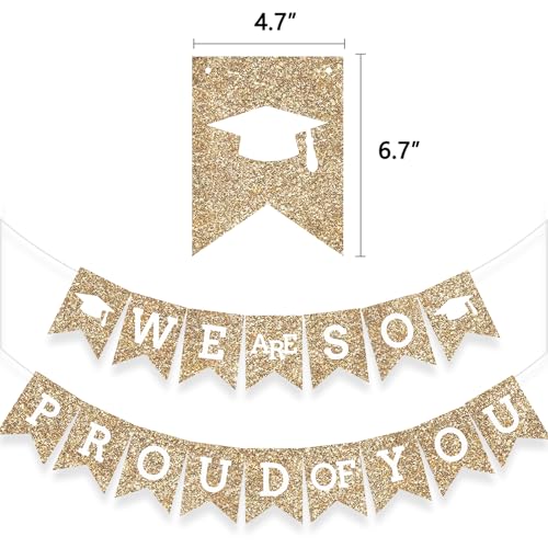Image of Gold We Are So Proud Of You Banner Congrats Grad Cap Bunting Flag Grad Party Decoration Idea