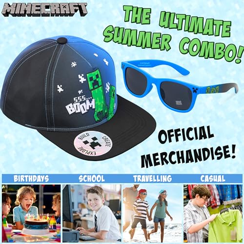 Image of Minecraft Trucker Hat Baseball Cap and Kids Sunglasses Set Adjustable Snapback UV Protection Gamer Gifts