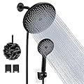 Shower Heads with Handheld Spray Combo, 8.5” Matte Black Shower Head, 4 Setting High Pressure Rainfall Shower Head, Dual Rain Shower Head with hose, Anti-leak Handheld Rainfall Shower Head with Holder
