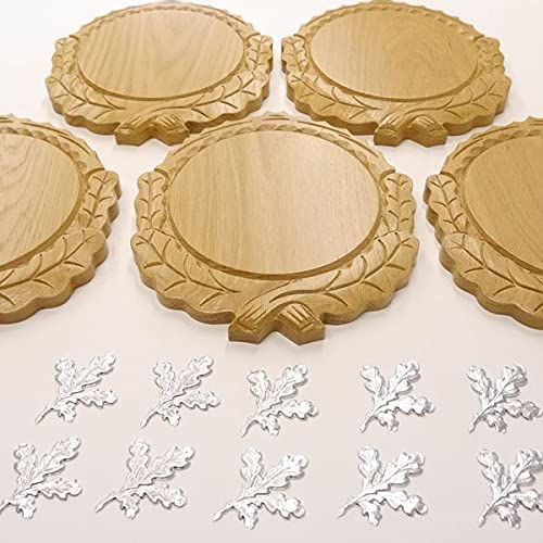 5 placas de cuña talladas de roble claro AF 16 cm con 10 hojas de aluminio de roble, portada de cuña, tabla de especias, cartel trofeo.